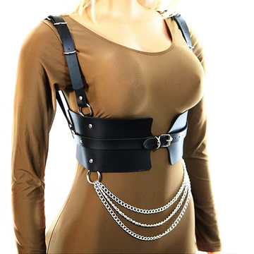 Fetish Fashion Chain Belt for Women / Faux Leather Wide Waist Body Harness / BDSM Corset Belt - EVE's SECRETS